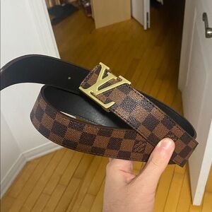 Louis Vuitton Brown Damier Canvas Belt with Gold LV Buckle